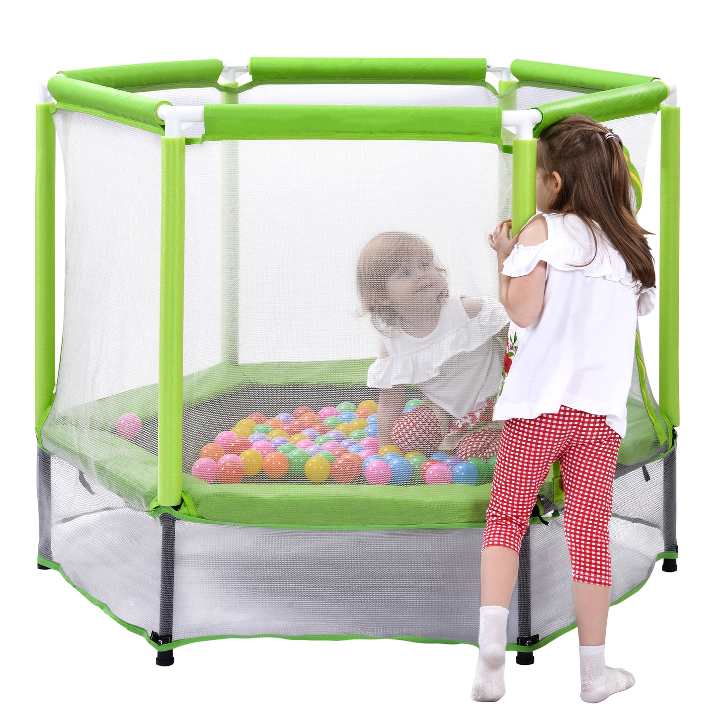 55'' Toddlers Trampoline with Safety Enclosure Net and Balls, Indoor Outdoor Mini Trampoline for Kids