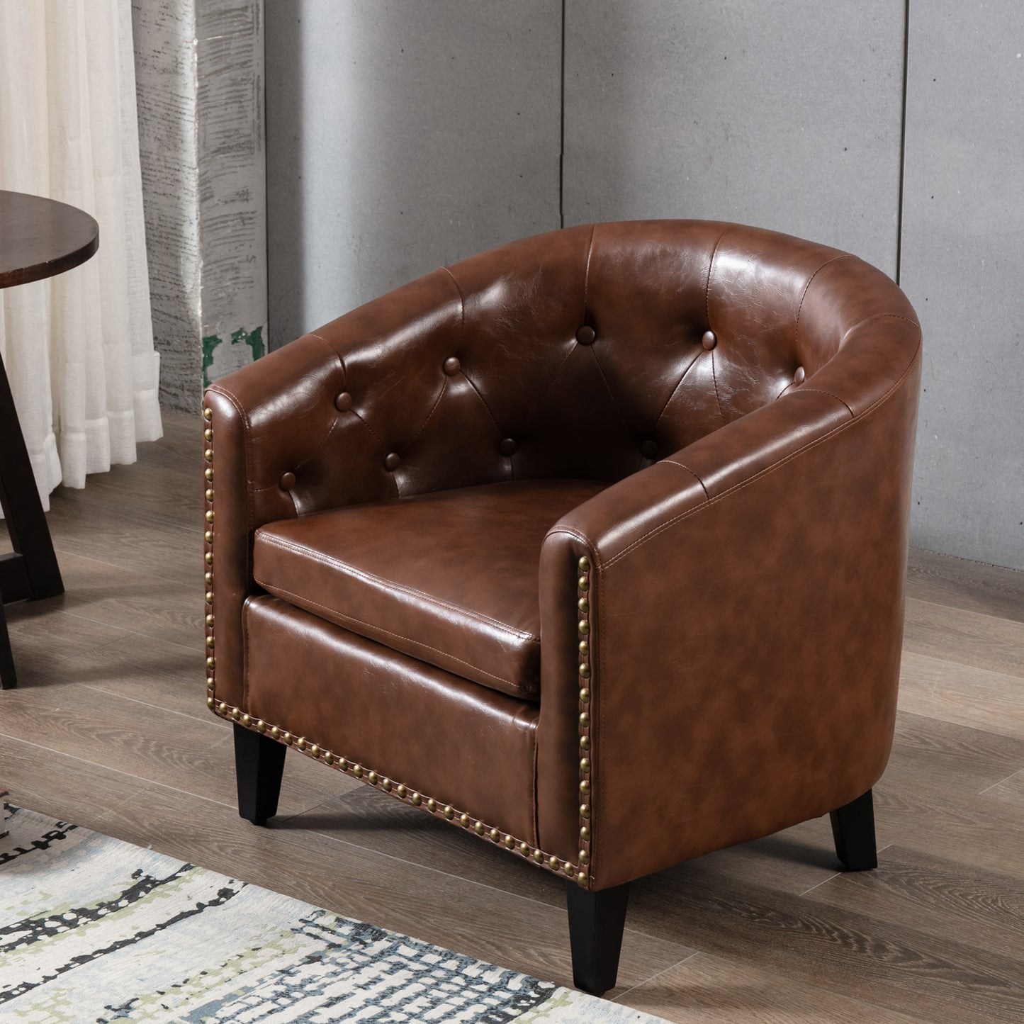 PU-Leder Tufted Barrel ChairTub Chair für Wohnzimmer Schlafzimmer Clubsessel