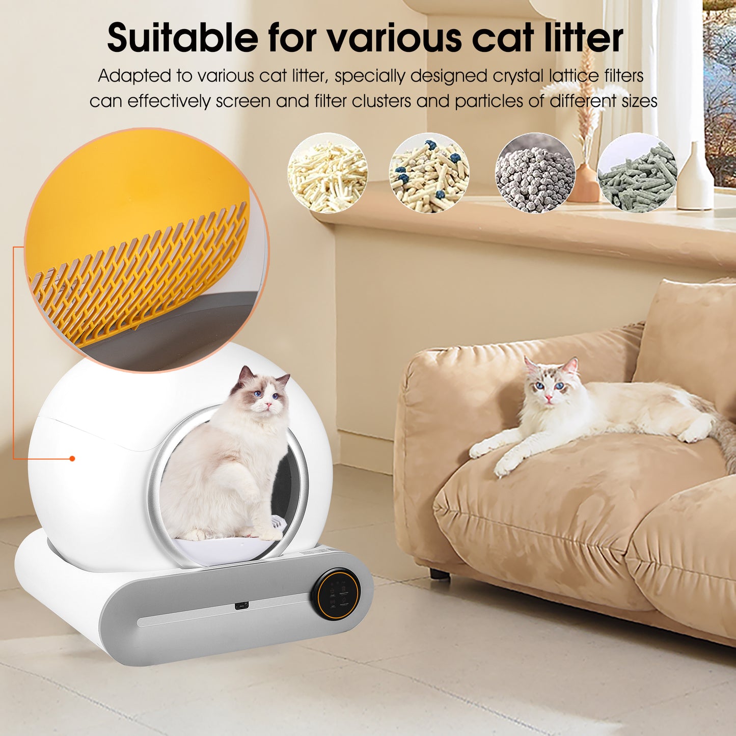 Automatic cleaning, eliminates odors, supports WiFi application control, intelligent automatic cat litter box with padding - NOVADI