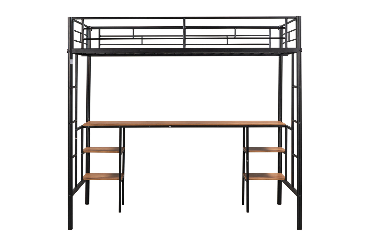 Twin loft bed with table and shelf/Heavy duty sturdy metal/Built in table and shelf/Noise reduction/Safety fence