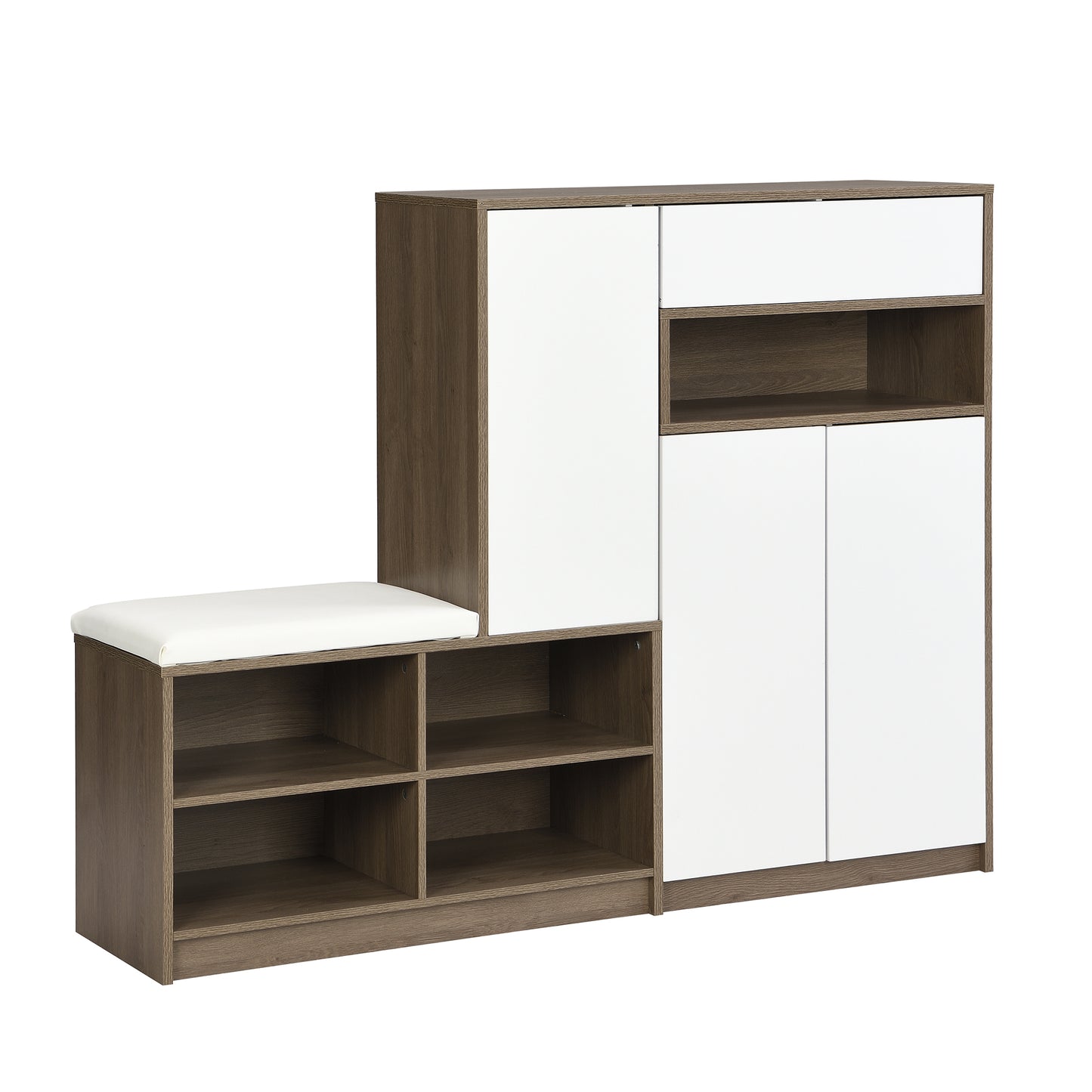 ON-TRANS 2-in-1 shoe storage platform and shoe cabinet, with soft cushioned seats and adjustable shelves, white