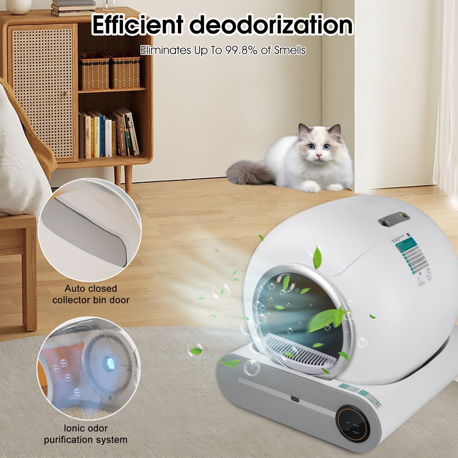 Automatic cleaning, eliminates odors, supports WiFi application control, intelligent automatic cat litter box with padding - NOVADI